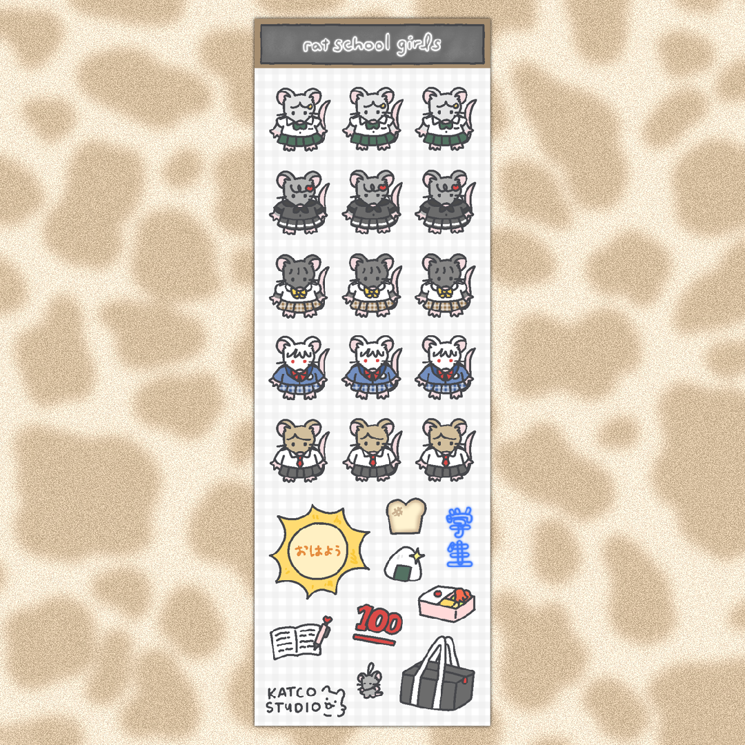 school girl rats deco sticker sheet
