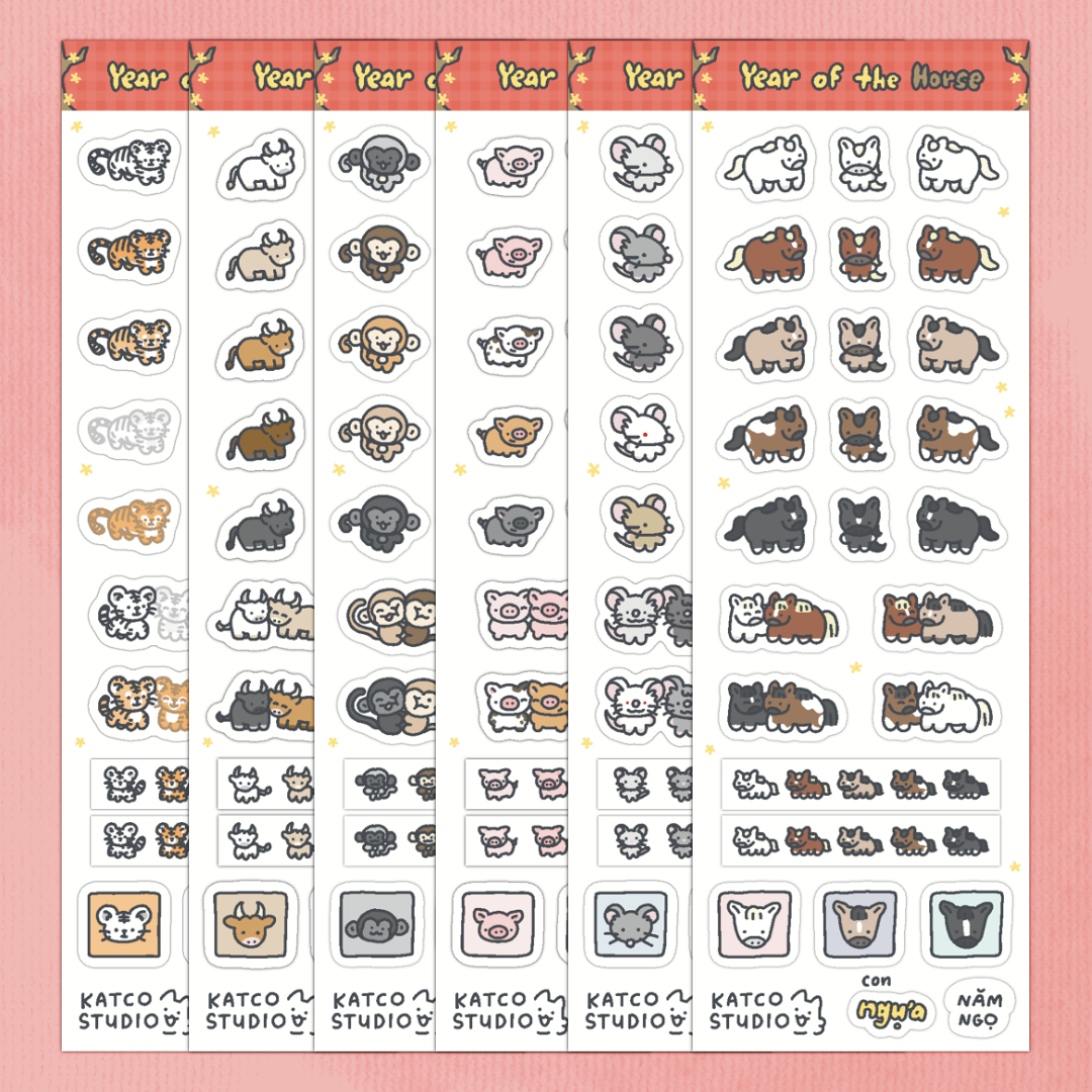 new years zodiac animals deco sticker sheet