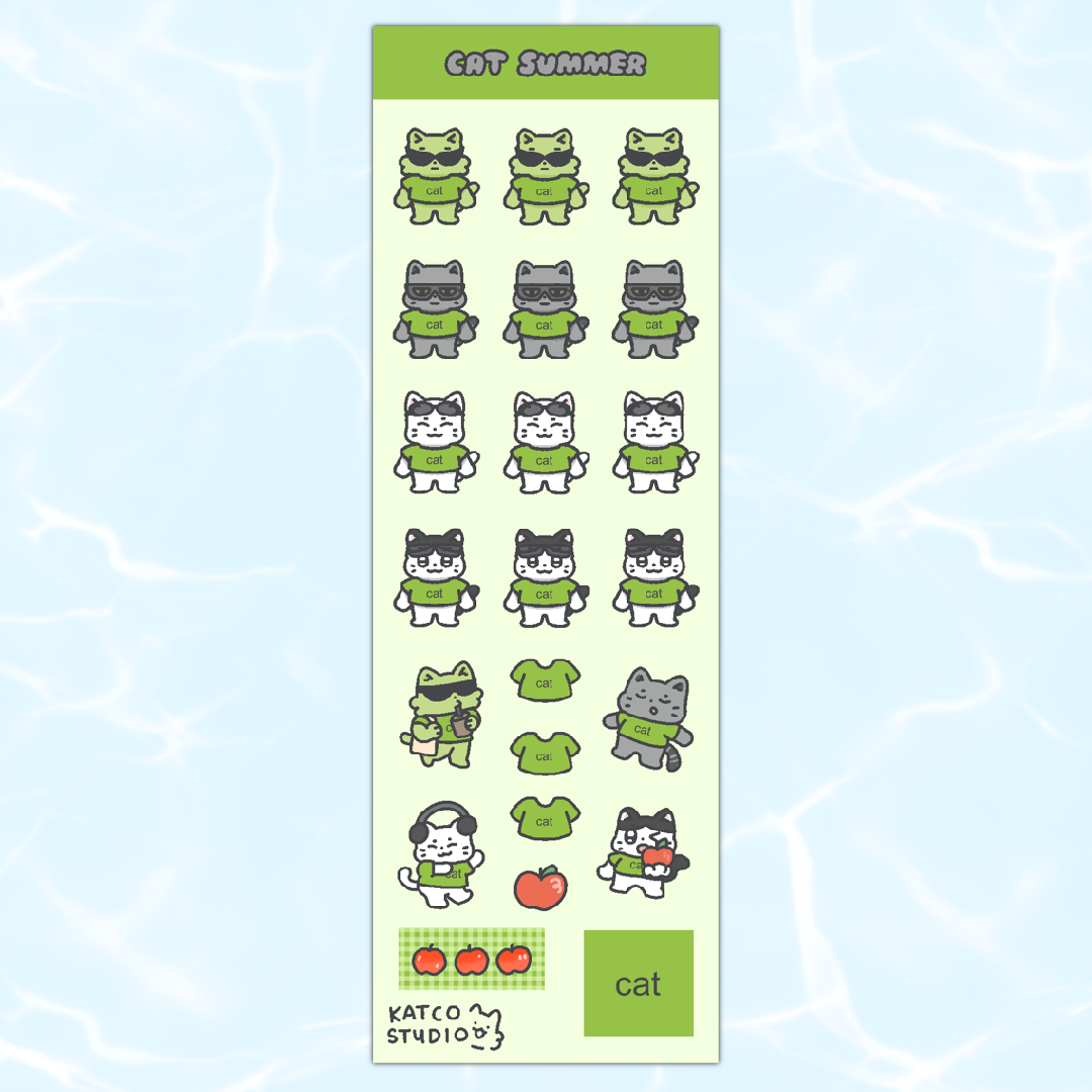 cat summer deco sticker sheet
